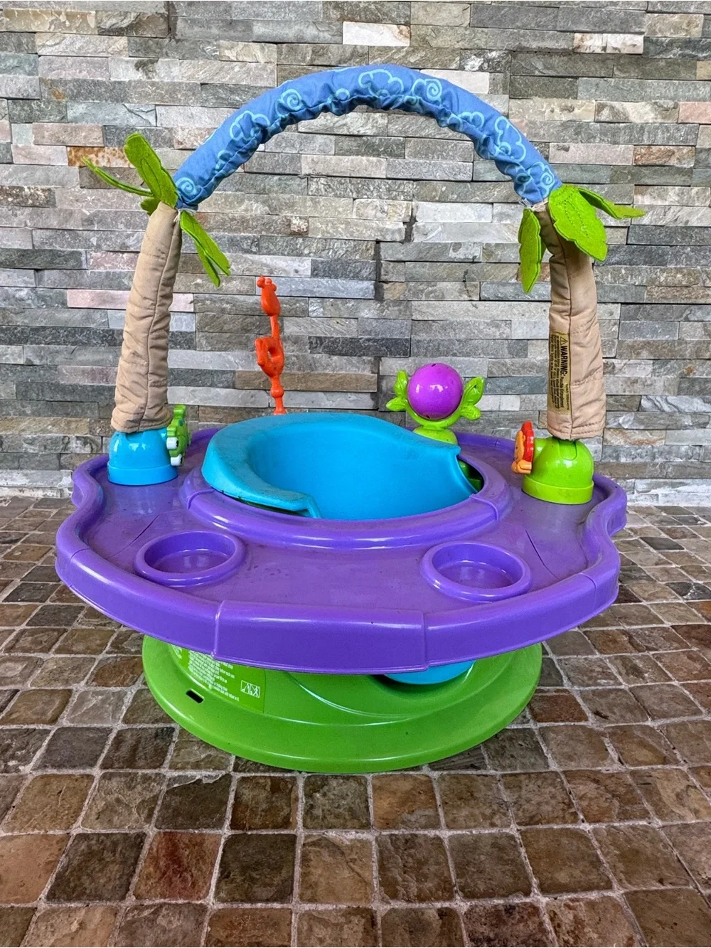 Purple & Teal Baby Activity spinning Seat with Hanging Jungle Toys